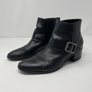 AQUATALIA Foster Black Leather Ankle Buckle Boots (Size 11)